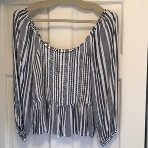 American Eagle Navy/White Striped Blouse